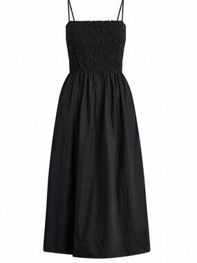 100% COTTON, SZ XL, Smocked Bodice Midi Dress, NWT, Black